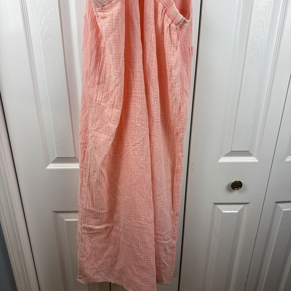 Zenana Coral Washed Double Gauze Wide Leg Overalls Size Large NWOT BOHO - Picture 10 of 12
